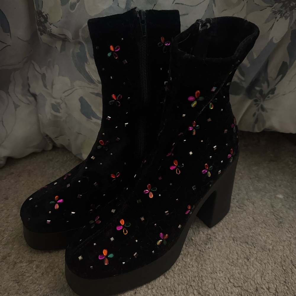 Betsey Johnson Rhinestone Black Ankle Boots